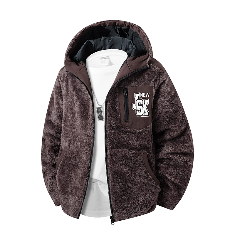 

Зимняя модная однотонная модная флисовая утолщенная теплая куртка с капюшоном, мужская повседневная свободная спортивная куртка большого размера высокого качества
