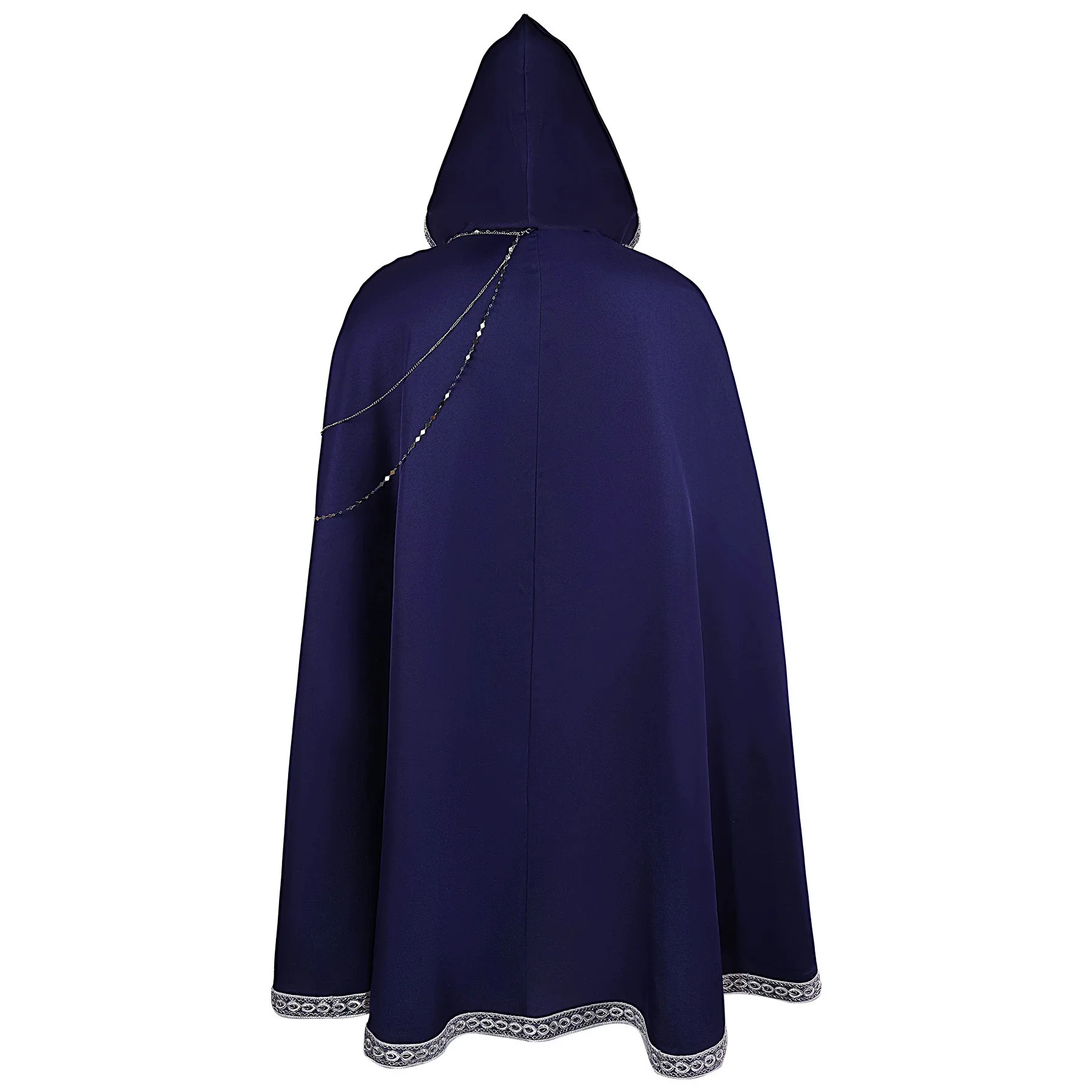 Gothic Medieval Cape Hooded Cloak with Silvery Chain Death Devil Vampire Wizard Monk Witch Knight Halloween Costume - view 4