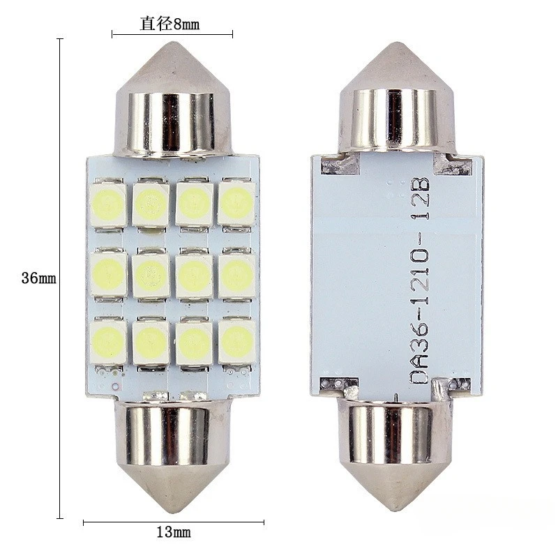 

4pcs Car T10 LED Light 12SMD 1210 3528 Festoon 31mm 36mm 39mm 41mm 12V Car License Plate Lights Auto Interior Reading Dome Lamp