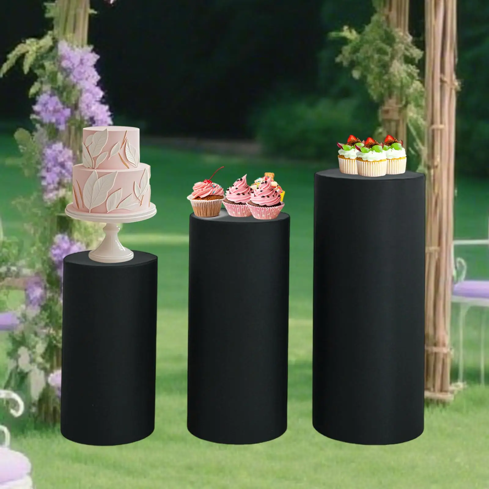 Cylinder Plinth Stand Cover Durable Polyester Dessert Table Cloth for Wedding Party Display