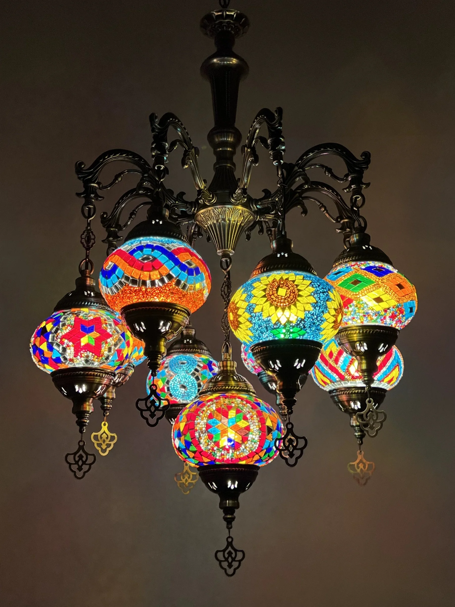 New 9 Heads Turkish Chandelier Handmade Cafe Restaurant Bar Bedroom Balcony Lamp Corridor Mosaic Pendant Light Home Decorations