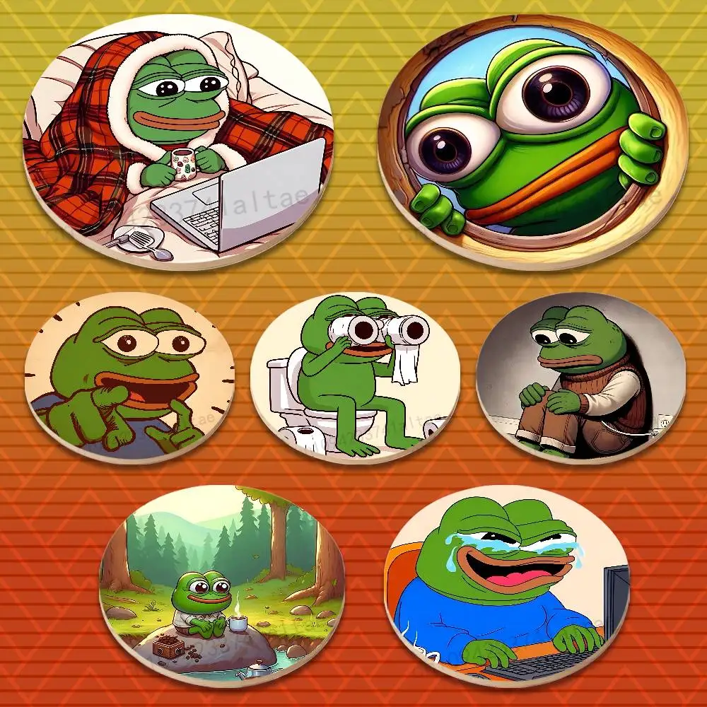 

Funny Art P-Pepe The Frog Round Wooden Coasters Non-Slip Suitable for Drinks Tea,Coffee Home Perfect Gift
