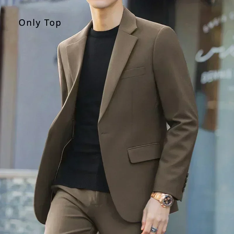 

S-6XL Men's Business Casual Blazer Korean Trend Slim Fit Solid Color Suit Jacket Elegant Luxury Blazers Single Top Groom Wedding