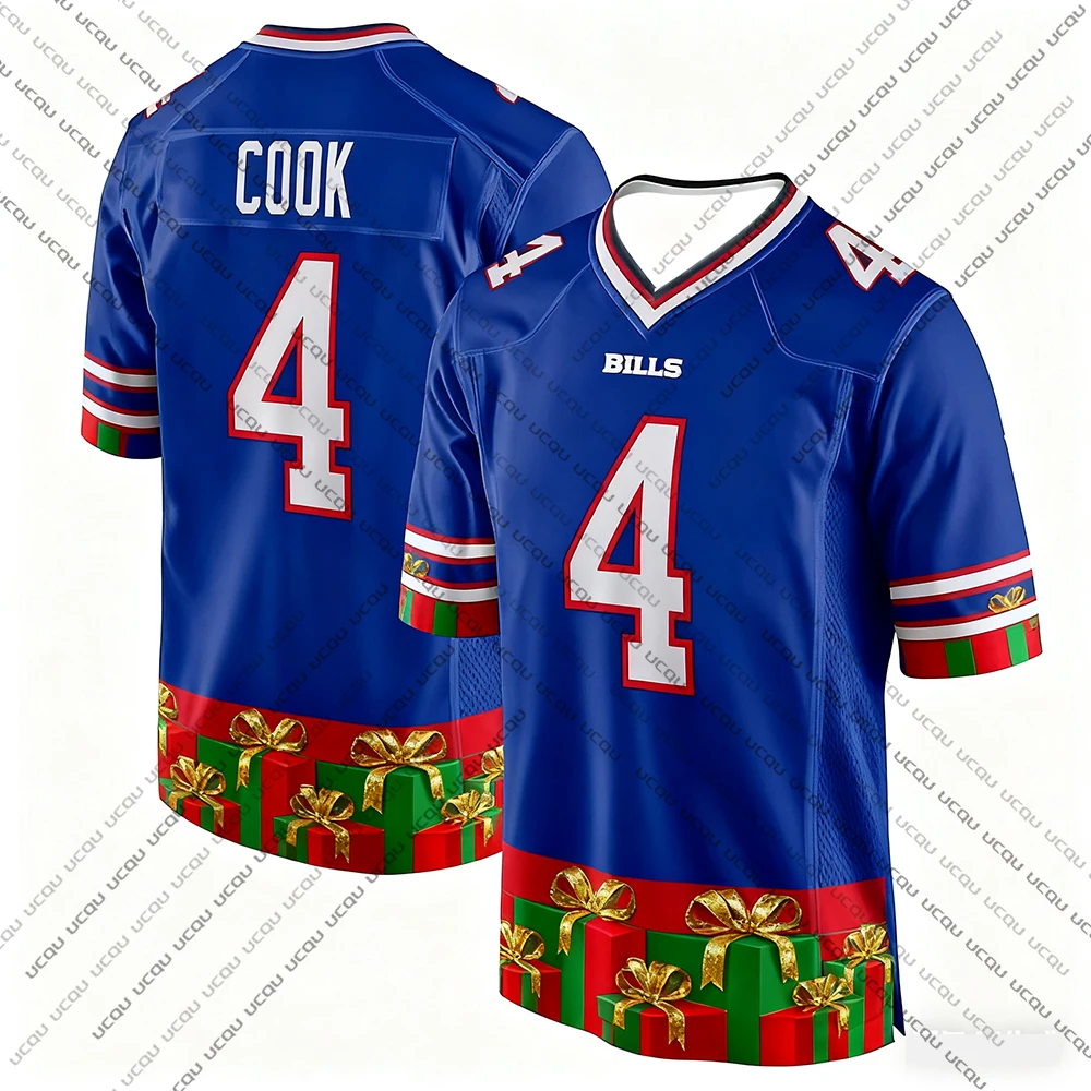 2025 عيد الميلاد الكبار الجاموس كرة القدم الأمريكية جيرسي الرجبي جيرسي ملابس رياضية التدريب جيرسي تي شيرت هاملين 3 عدد