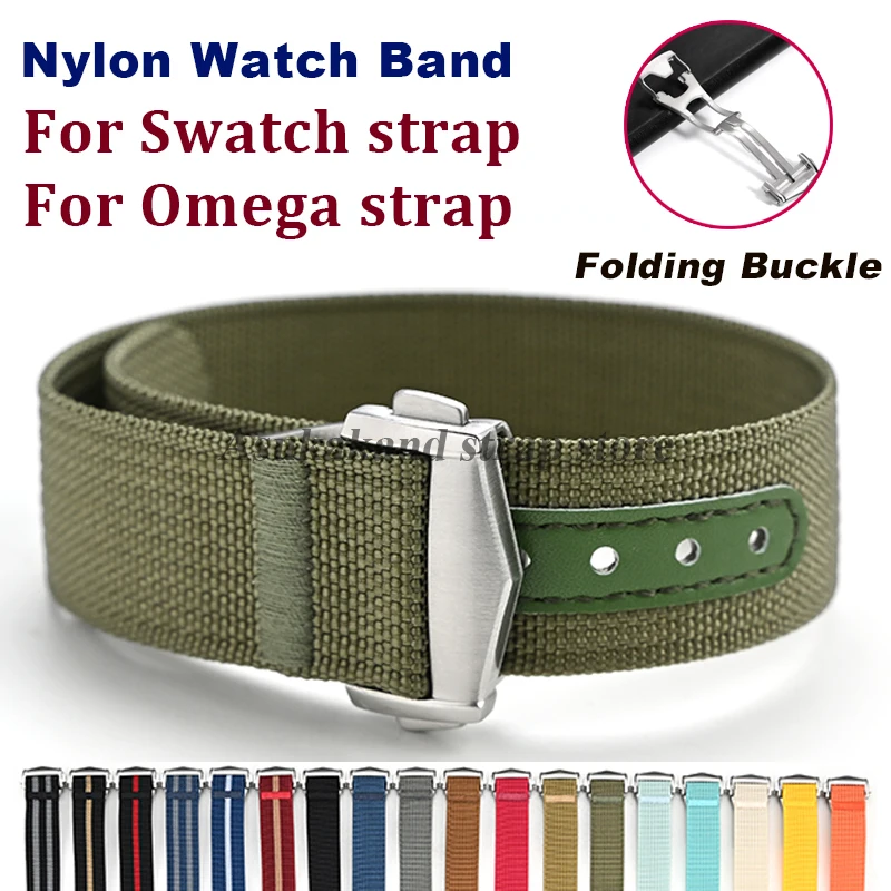 

20mm 22mm Quality Nylon Watch Strap for Omega for Swatch Band Folding Buckle Waterproof Watchband Women Men Belt Accessories