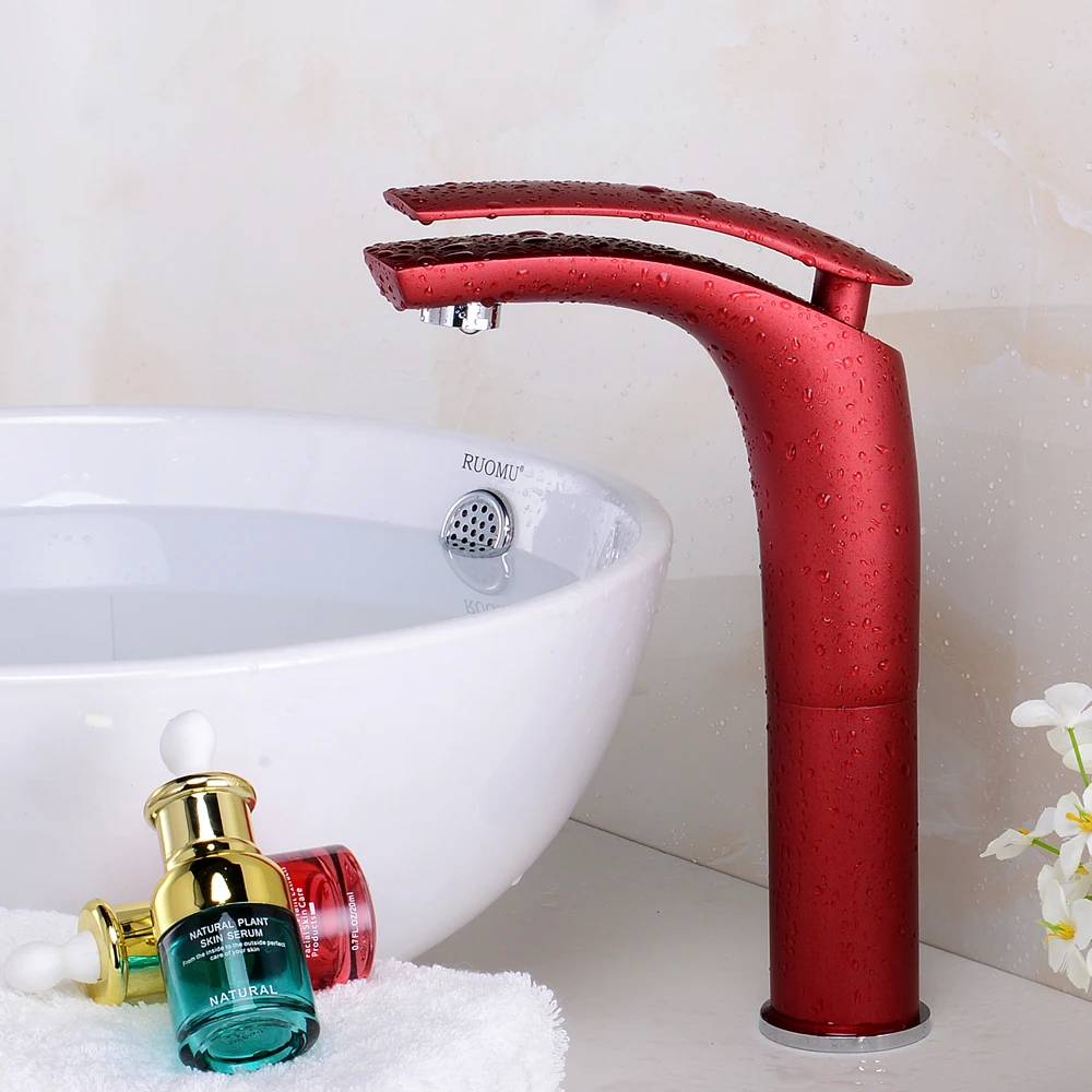 BAKALA 6 Colorful Painted Basin Tall Faucets Hot&Cold Mixer Bathroom Basin Tap Brass Gold/Chorme/White/Red/ORB Faucet Crane 1537