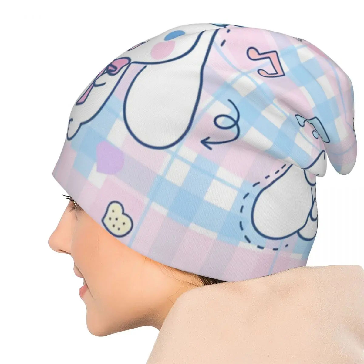 Kawaii سينامورول Skullies قبعة حريمي سانريو لطيف الكرتون Vintage الرجال النساء في الهواء الطلق قبعات الدافئة رئيس التفاف بونيه القبعات #5