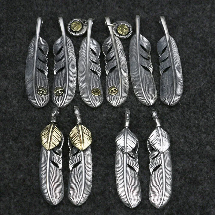 Sterling Silver Feather Pendant for Men's Printed Floor An Feng Jewelry Fashion Trendy Necklace Thai Silver Pendant for Women