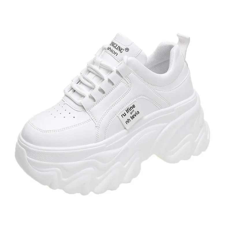 White Black Chunky Sneakers Women Spring Autumn Thick Bottom Shoes Woman\'s Fashion PU Leather Platform Sneakers Ladies Lace-up