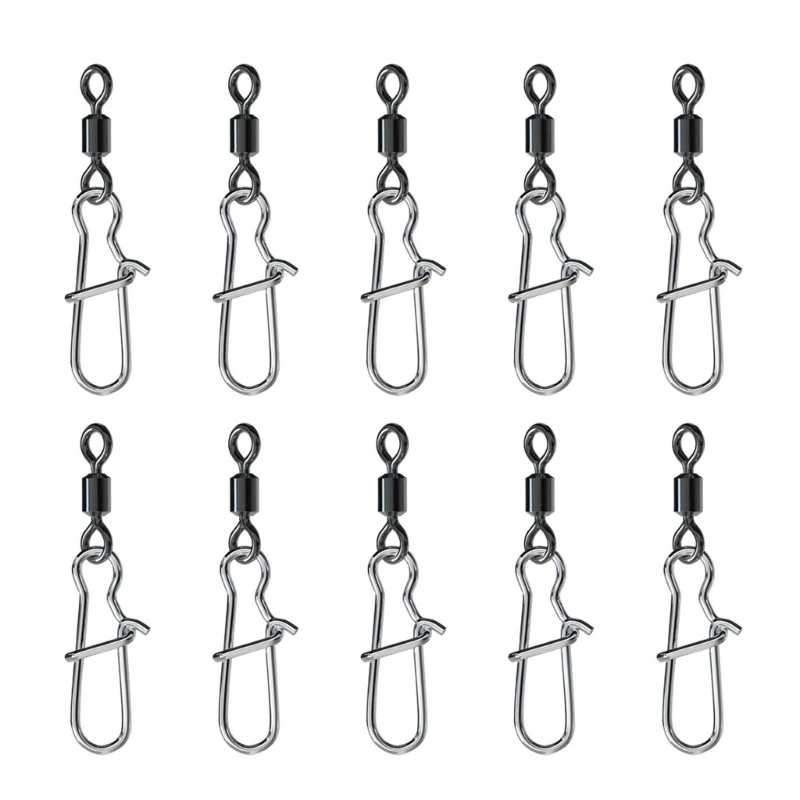 Y1UB 10 Pcs Fishing Snap Swivels Duos Lock Balls Bearing Swivels Fast Snap Clips Fishing Lures Connector Fishing Accessories