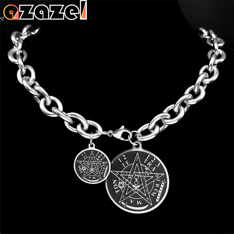 Witchcraft Tetragrammaton Pentagram Jewish Hebrew Necklace Stainless Steel Silver Color Hip Hop Punk Pentacle Necklaces Jewelry