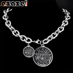 Witchcraft Tetragrammaton Pentagram Jewish Hebrew Necklace Stainless Steel Silver Color Hip Hop Punk Pentacle Necklaces Jewelry