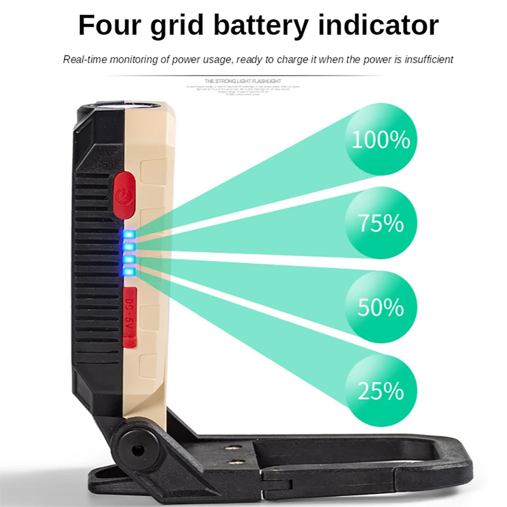 Imagem -05 - Cob Lâmpada de Trabalho Usb Recarregável Led Luz Reparo Magnético Portátil Gancho Lanterna Emergência ao ar Livre à Prova Impermeável Água Acampamento