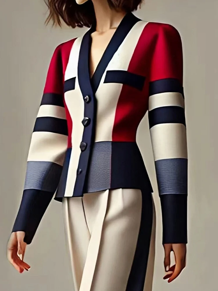 Women V Neck Long Sleeve Cardigan Top And Straight Pants Two-Piece Set Casual Holiday Print Slim Fit Chic Streetwear Outfit 2026