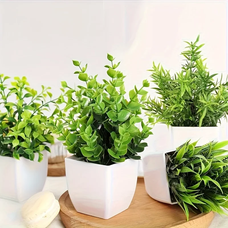 Wholesale OEM/ODM Artificial Mini Potted Plants Fake Sprayed Eucalyptus Plant in Pots House Plants for Home Office