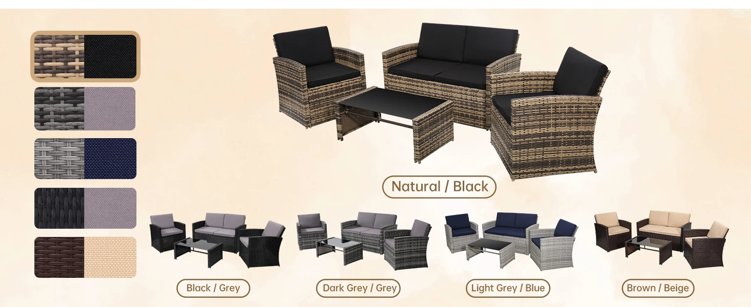 outdoor furniture set patio sectional wicker rattan cushion chair sofa couch table piece table glass