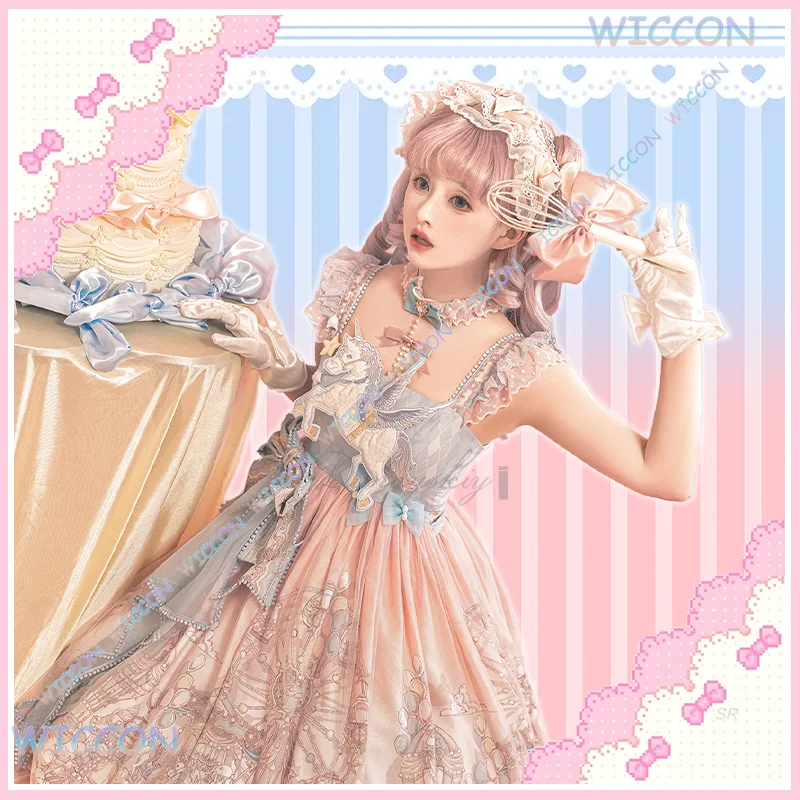 

Hemera/Kawaii Lolita Jsk платье японское Harajuku женское милое платье принцессы мультфильм парк развлечений с принтом бант для девочек милая чайная часть