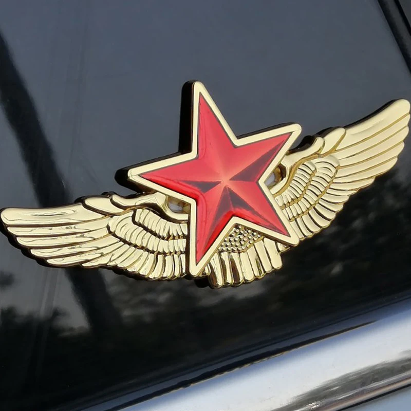 V1745# Front  Hood Door Decoration  Five-Pointed Star Wings  Personalized Car Stickers  Metal Creative Car Window Tailgate Side