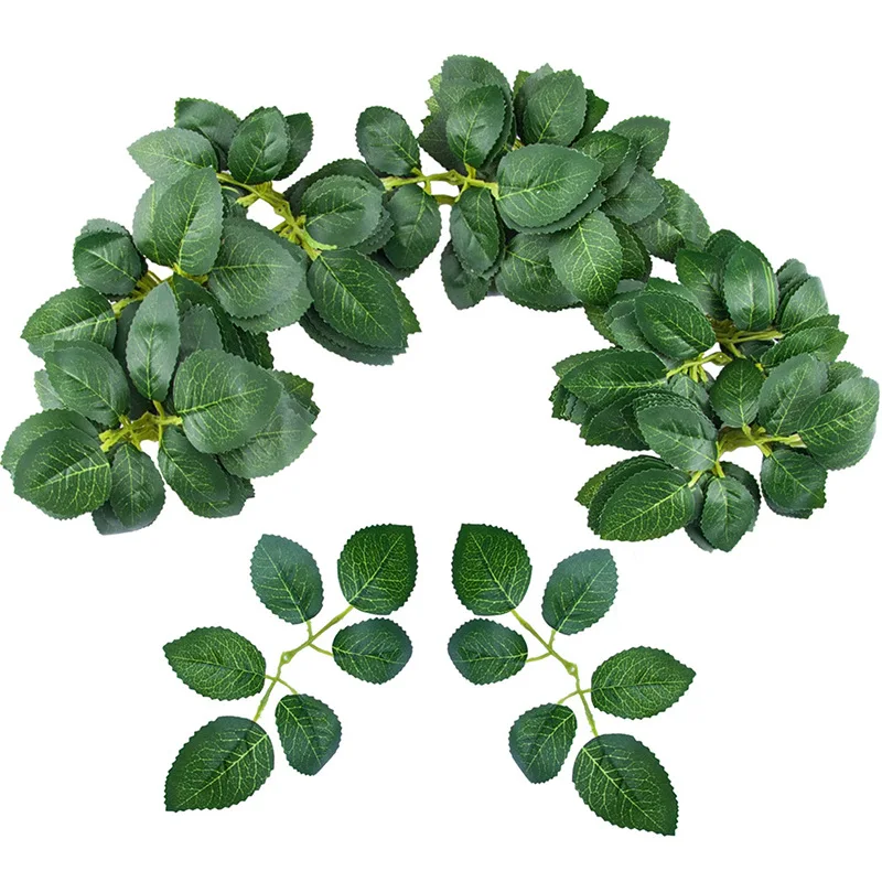 Artificial Rose Leaves Fake Flower Green Leaves for DIY Wedding Bouquets Bridal Shower Centerpieces Party Cake Decoration