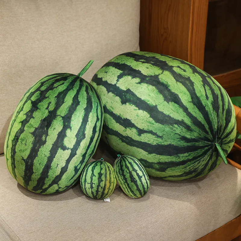 Neues 3D-Wassermelonen-Plüschtier, lebensechtes rundes und ovales Wassermelonen-gefülltes Kissen, niedliches Wassermelonen-Puppen-Sofa, dekoratives Obstkissen