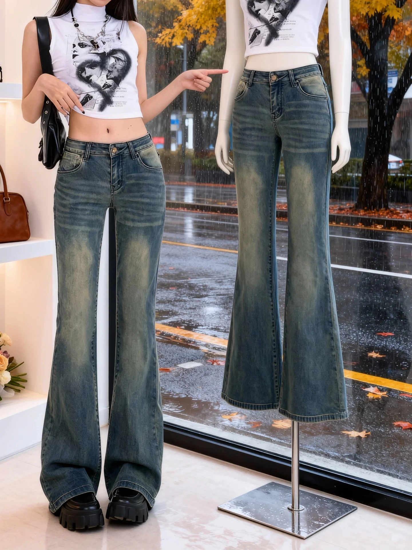 Fce اصطف Thiened ارتفاع الخصر جرس بوت الدينيم الجينز المرأة الخريف الشتاء جديد Sle الأمريكية الرجعية سليم صالح الطابق طول... #1