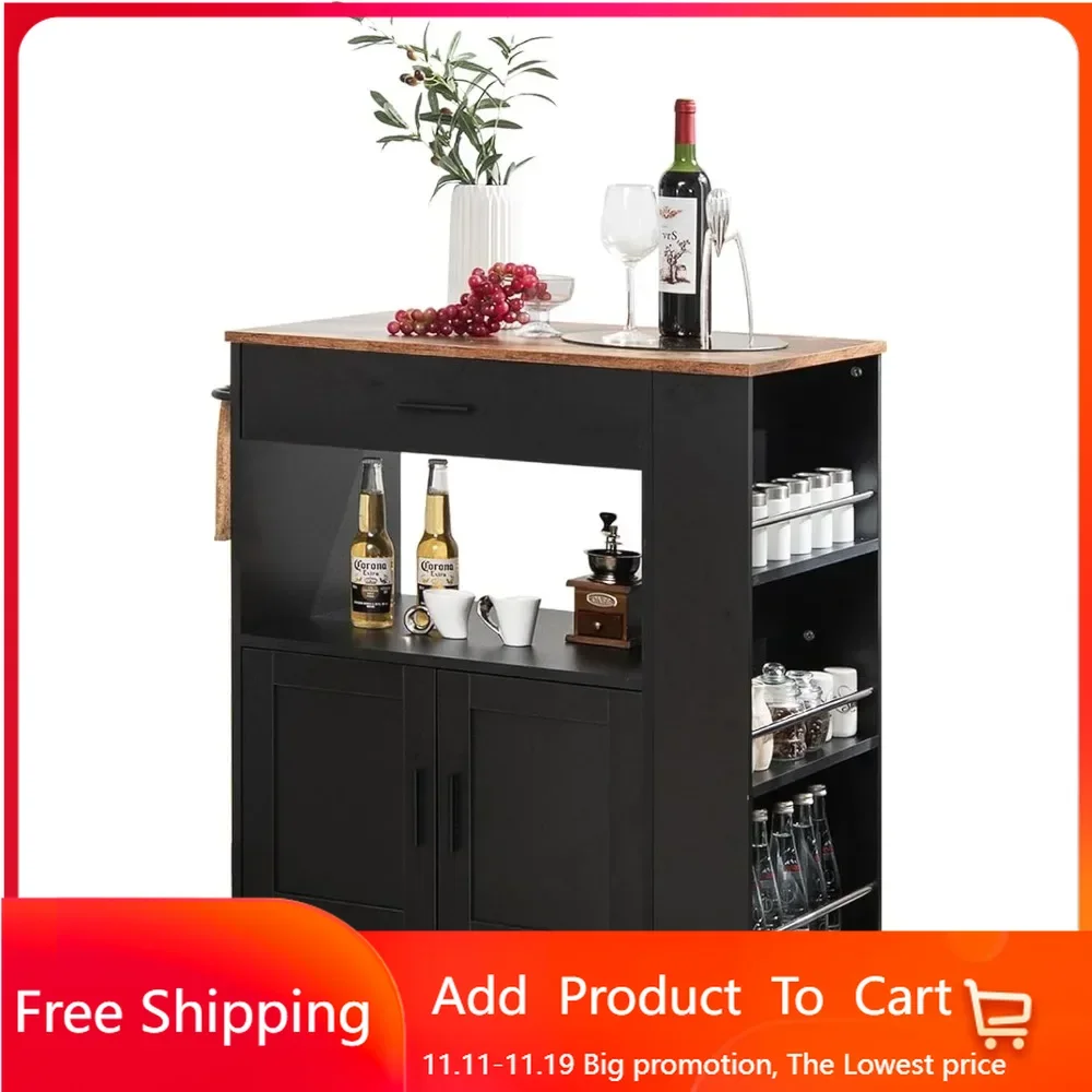 Rolling Kitchen Carts on Wheels with Storage, Small Kitchen Trolley Cart with Drawer, Open Shelf, Towel & Spice Rack, Movable