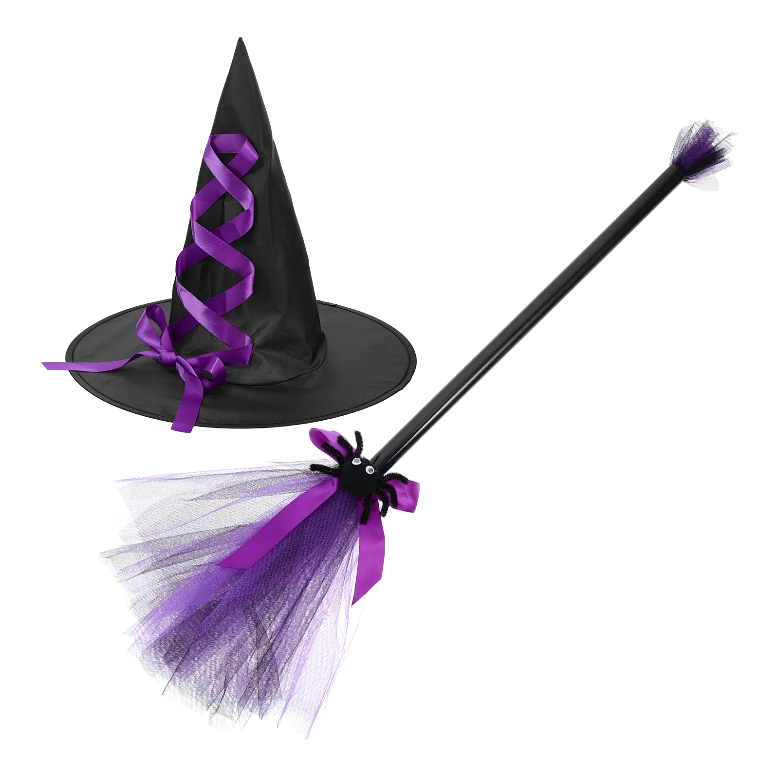 

Kids Witch Hat and Broom Set Girls Accessories Cosplay Props Purple Plastic Baby