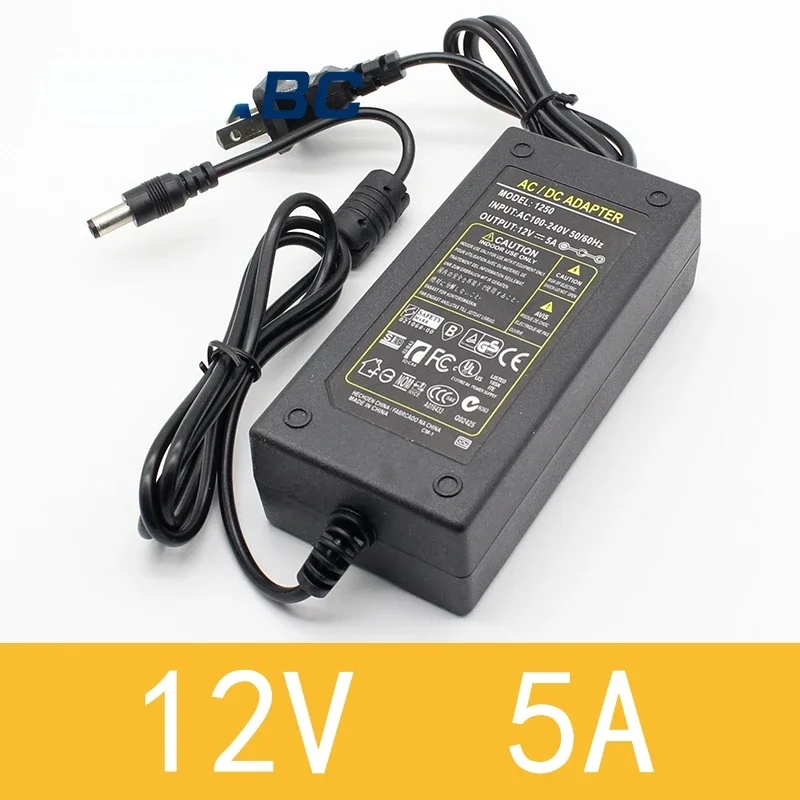 

1pcs 12V5A New AC 100V-240V 60W Converter power Adapter DC12V 5A 2.1mm-2.5mm*5.0mm DC Plug Power Supply Adapter