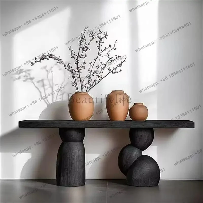 Medieval style solid wood entrance table Art design Sense of home against the wall Corridor against the wall