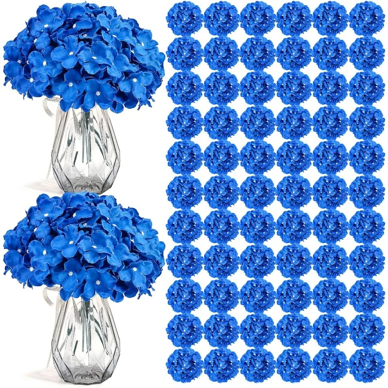 

104 шт. искусственные цветы гортензии королевского синего цвета, шелковые головки гортензии с стебли, искусственные цветы для свадебного центра DIY