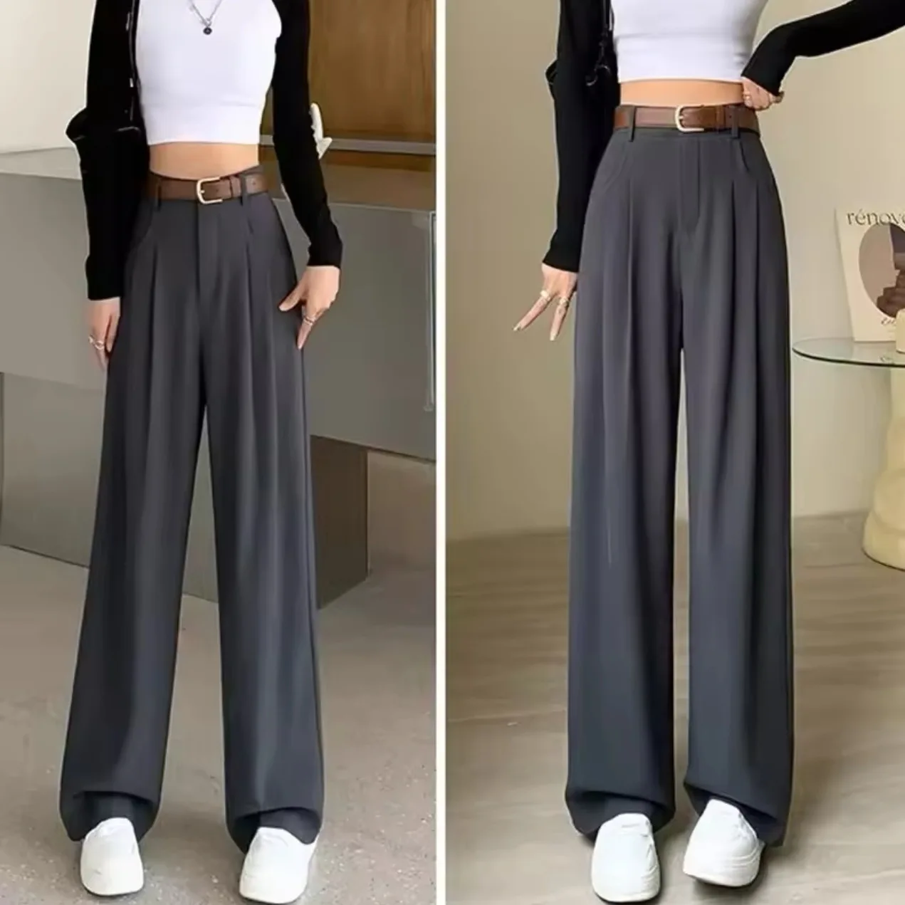 Wide Leg Pants Elastic Waist Rhinestone Womens Winter Cashmere-Style Plush High-Waisted Padded Lined Lounge Gentle Embossed Cozy