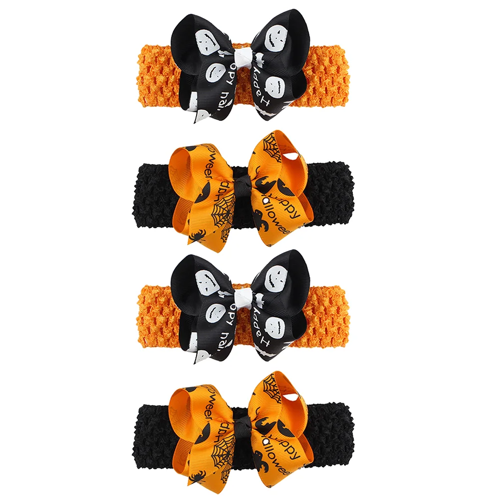 4 Pcs Headband Hair Ties for Kids Halloween Bow Hairband Headdress Baby Infant Bands Pumpkin