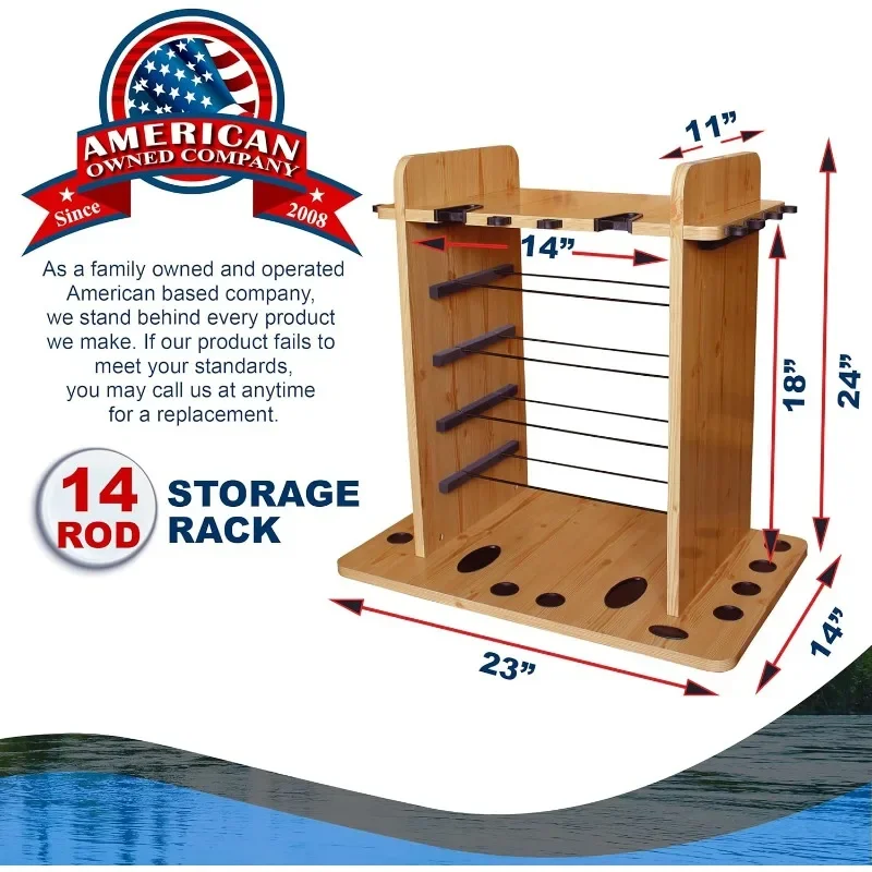 14 Fishing Rod Rack with 4 Utility Box Storage Capacity & Dual Rod Clips - Features a Sleek Design & Wire Racking System