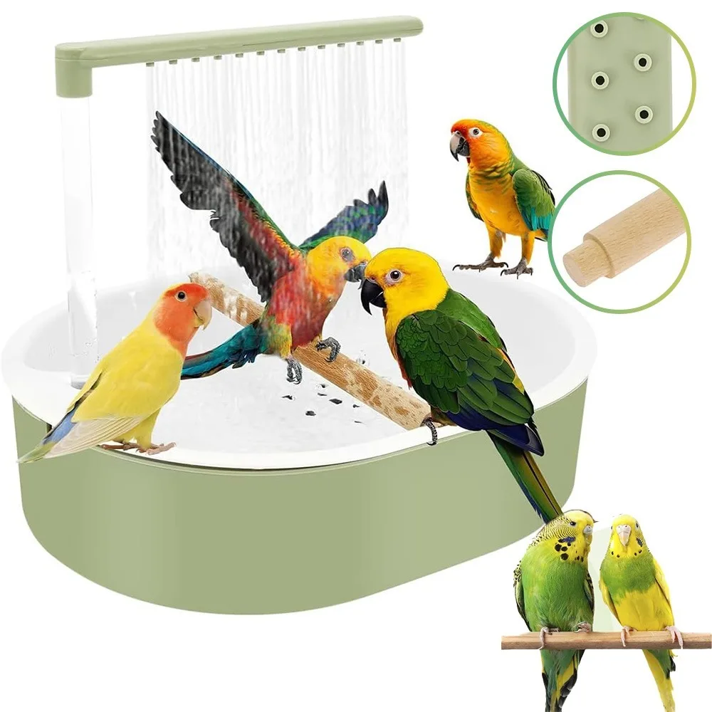 Vasca da bagno per pappagalli, doccia per uccelli, flusso d'acqua regolabile, fontana doccia per uccelli per lovebird, cacatua, pinieri, coccodrilli e conure