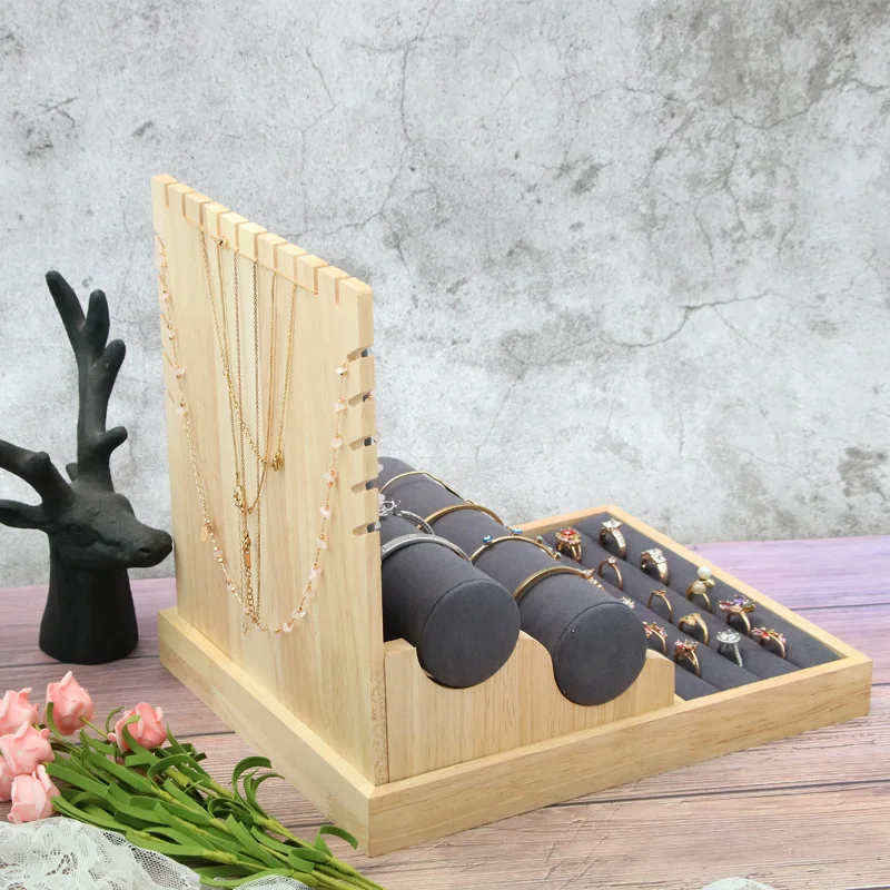 Wooden Bottom Set Display Earrings Ring Necklace Watch Jewelry Shelf Jewelry Stand Counter Pendant Jewelry Display Stand