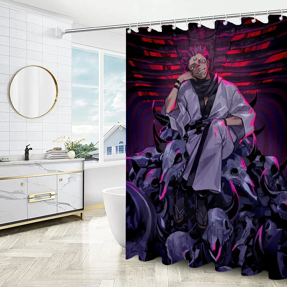 Things for the Bathroom Accessories Sets Luxury Jujutsu Kaisen Folding Partition Shower Curtain Waterproof Curtains Bath Quarto