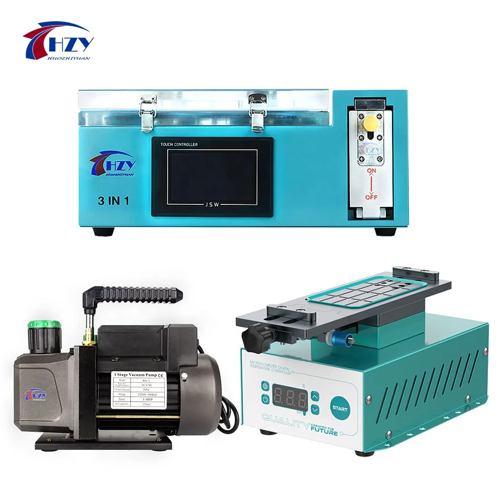 HZY 7inch Combo Kit 3 Pieces 2 in 1 Vacuum Oca Laminating Remove Bubble Machine LCD Separator Machine and 1L Vacuum Pump