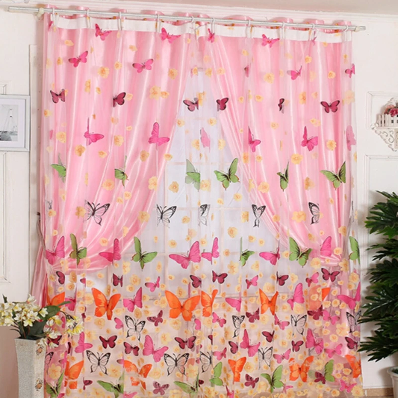 1PC New 200cm X 96 Cm Butterfly Print Sheer Window Panel Curtains Room Divider New For Living Room Bedroom