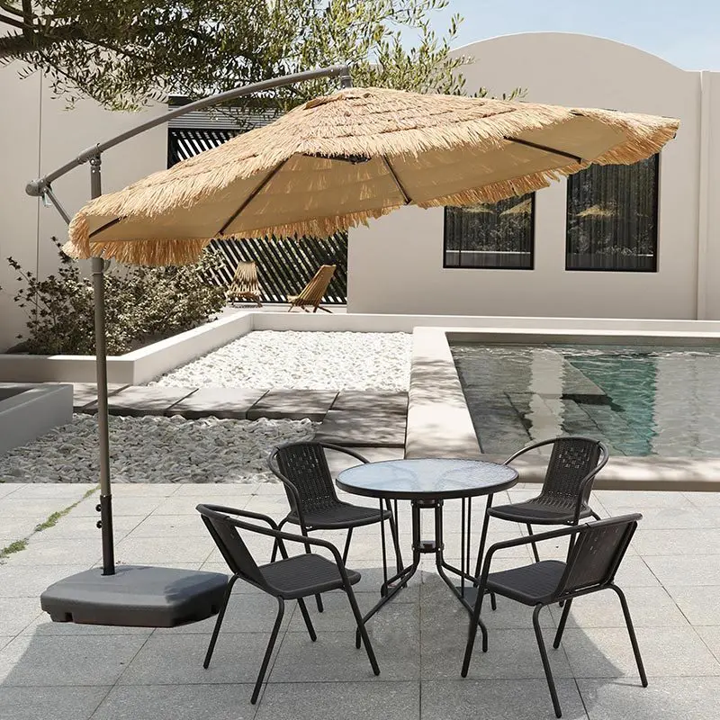 

Wholesale Outdoor 270CM / 300CM Round Straw Beach Umbrella With LED Solar Light