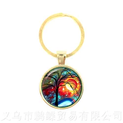 Tree Of Life Pattern Picture Vintage keychains Time Glass Dome Jewellery Pendant Keyring Glass Ornaments Gift For Friends