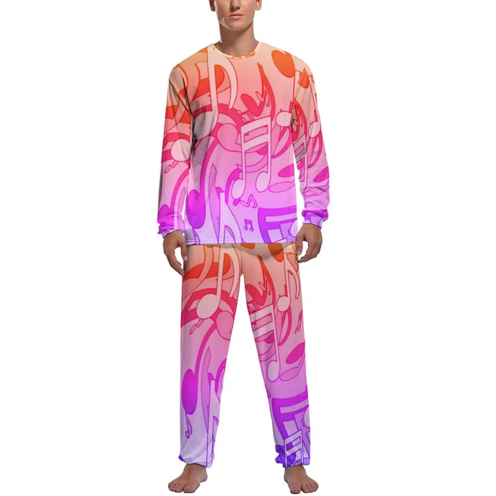 

Color Music Notes Pajamas Man Ombre Print Lovely Sleepwear Daily Long Sleeve 2 Pieces Room Printed Pajamas Set