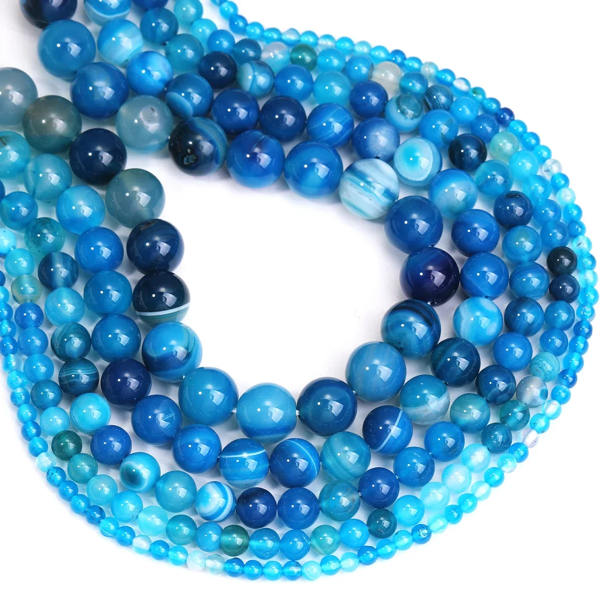 Blau gestreifter Achat, runde Perlen, Achatstein, handgefertigt, DIY-Herstellung von Armbändern, Halsketten, Schmuckzubehör, 4/6/8/10/12 mm