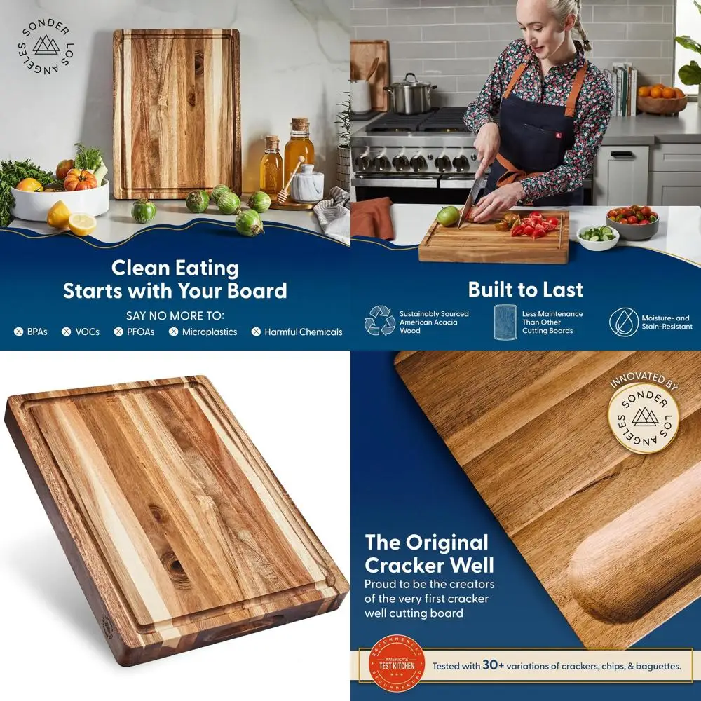 

Sustainable Acacia Wood Cutting Board with Juice Groove and Sorting Compartment, 16x12x1.5 inches, Charcuterie Board, Gift Box I