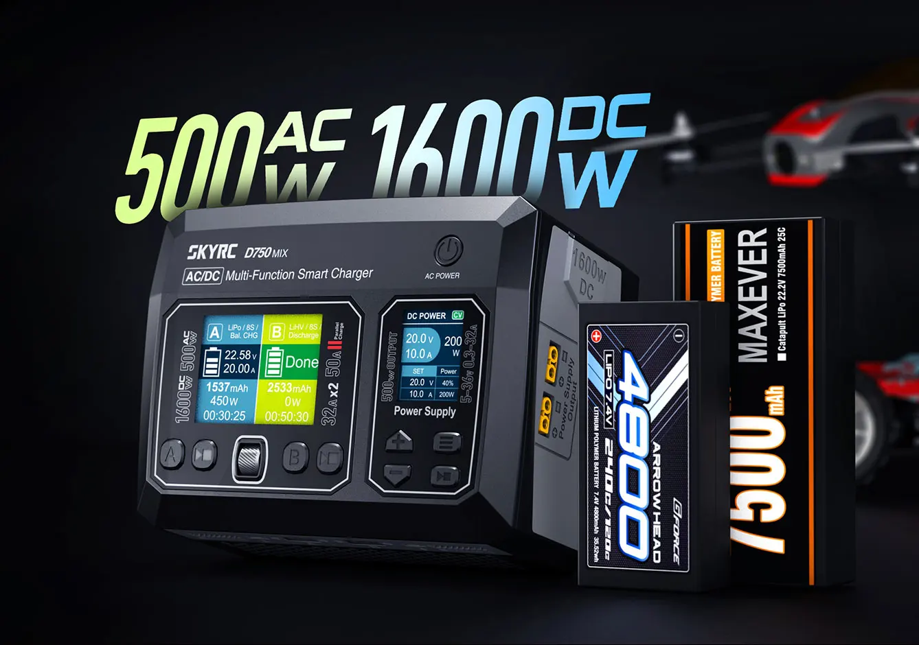 SKYRC D750 MIX Charger Dual Input Dual Output Dual Display Support 8S 29.6V Battery