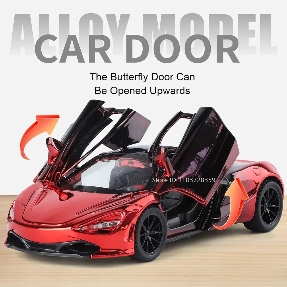 1:32 Scale 720S Senna Model Toy Supercars Metal Diecast Mini Sports Cars Sound Light Doors Opened Pull Back for Children Gifts