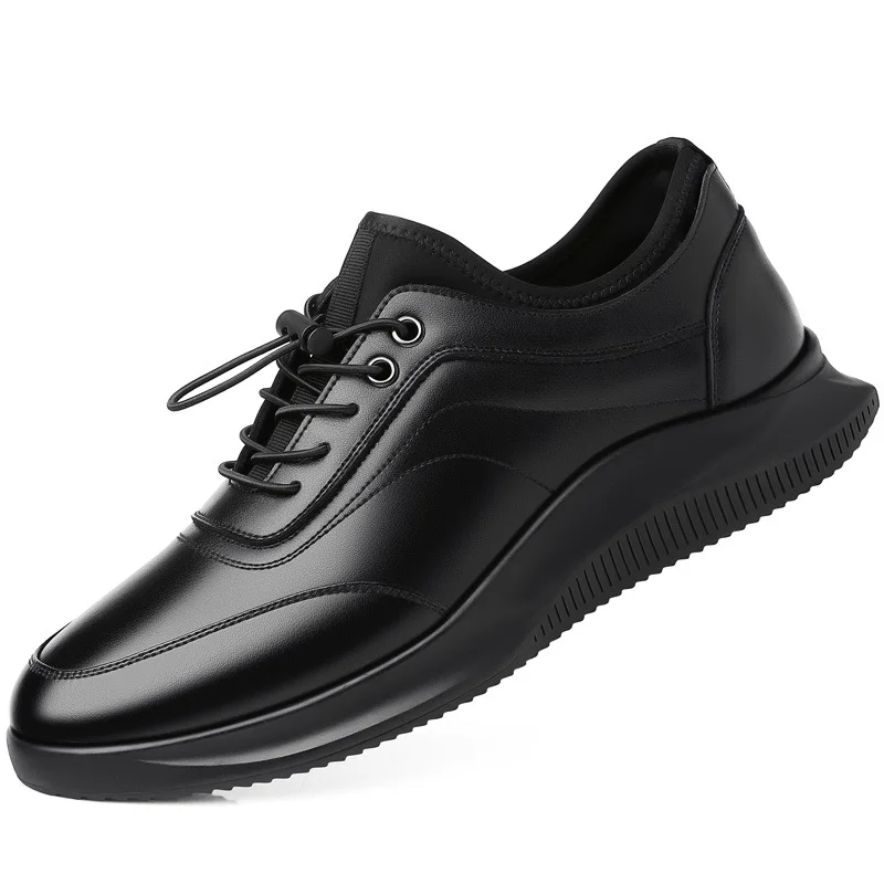 أحذية جديدة للرجال أحذية جلدية كاجوال موضة أحذية رياضية بنعل سميك أحذية رياضية مكتنزة برباط أسود رائع #5