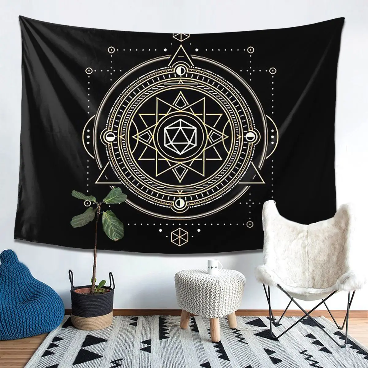 

Polyhedral D20 Dice Sacred Symbol Of The Occulti Tapestry Decoration Art Aesthetic Tapestries Home Wall Cloth Wall Hanging