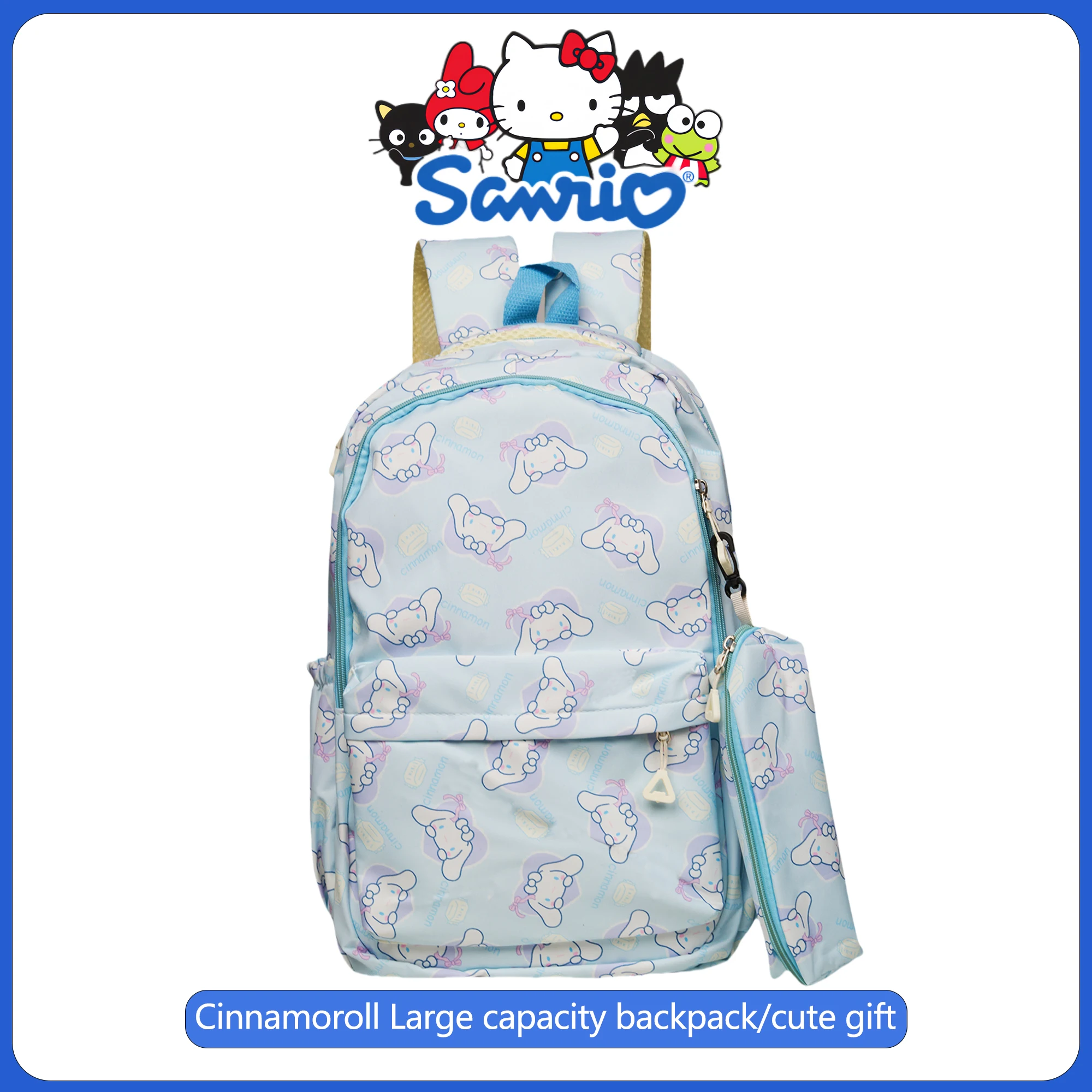 

Sanrio Hello Kitty Backpack With Pencil Bag Cinnamoroll Kuromi Anime Large Capacity Schoolbag Student Travel Commute Knapsack