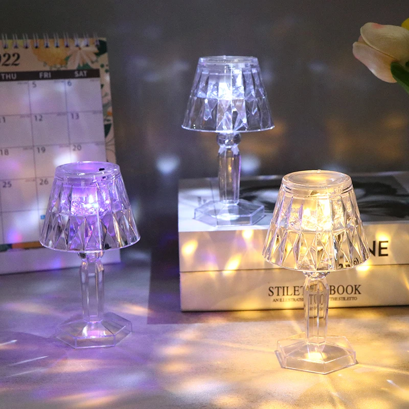 12cm Mini LED Crystal Desk Lamp Projetor Acrylic Diamond Table Lamp LED Night Lights Bedside Light Dollhouse Bedroom Decoration