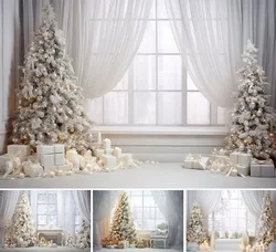 Mehofond Indoor Xmas Gift Backdrops For Child Family Party Photography Christmas Tree Glitter Curtain Window Background Decor